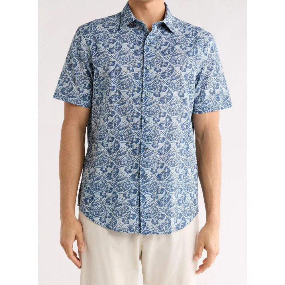 Bugatchi Olson Paisley Pattern Short Sleeve Button-up Shirt. Size XXL